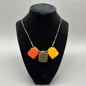 Agate Stone Bead Necklace Green Yellow Orange Polished Natural Brass Spacers